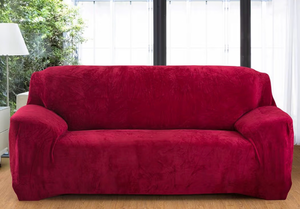 lot 5157 image: vctops 1-Piece Velvet Plush Stretch Sofa Slipcover with Elastic Bottom Soft Fuzzy Fluffy Couch Covers for 3 Cushion Couch Furniture Protector for Kids, Pet (Wine Red,Sofa)