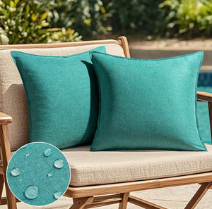 lot 5176 image: EMEMA Decorative Outdoor Waterproof Throw Pillow Covers Farmhouse Broadside Pillowcase Soft Outside Classic Cushion Cases for Patio Furniture Garden Sofa Set of 2 20x20 Inch Turquoise