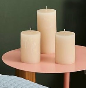 lot 5182 image: Simply Soson 3x4, 3x6, 3x8 inch Ivory Pillar Candles, Set of 3 Pillar Candles, Rustic Texture, Unscented Ivory Candles, Dripless Candles (Sandstone)