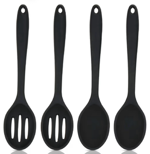 lot 5192 image: Boao 4 Pcs Silicone Spoons for Cooking 10.6 Inch Large Nonstick Serving Spoons Heat Resistant Slotted Spoon for Mixing & Stirring Kitchen Cooking Utensils, Dishwasher Safe(Black)