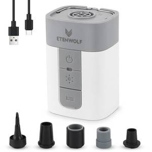 ETENWOLF Air Pump for Inflatables, 10400 mAh Portable Electric Air Pump with Camping Light, 4X Quick Inflator & Deflator, 720 L/min Pump for Pool Floats, Air Mattress, Vacuum Storage Bags (White)