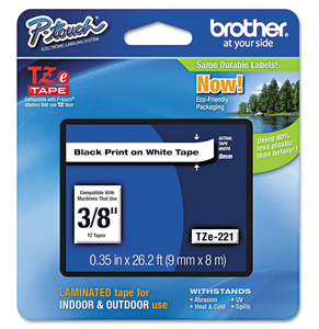 lot 5402 image: Brother(R) TZe-221 Black-On-White Tape, 0.38in. x 26.2ft., BRTTZ221