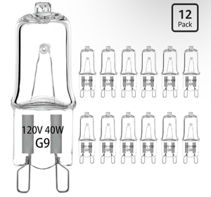 lot 5408 image: (12 Pack x 2) WeshLMPO G9 Halogen Light Bulbs 2 pin 120V 40W, Dimmable Long Lasting T4 JCD Type, G9 Bulb for Chandeliers, Microwave Oven, Range Hood Lights Warm White 12 Pack