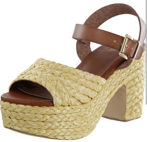 lot 5417 image: MIA Whitney natural raffia platform sandals with tan ankle straps (8.5)