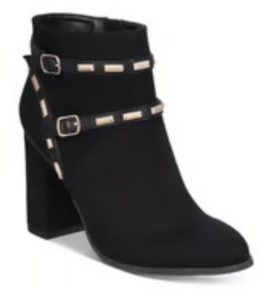 lot 5421 image: Thalia Sodi Terrie suede closed toe ankle fashion shoes in black featuring a studded strap and a block heel. (9M)