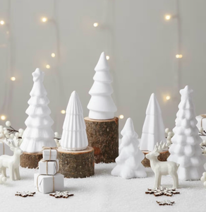 lot 5427 image: Bucherry 6 Pcs Christmas Ceramics Velvet Trees Set Christmas Table Decorations 3 Sizes Velvet Xmas Tree for Winter Holiday Table Centerpiece Decorations Mantel Decor Xmas Gifts(White)