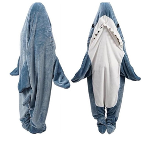 lot 5432 image: Flannel Shark Blanket Hoodie, Soft Cozy Warm Wearable Shark Blanket, Funny Shark Onesie Sleeping Bag Blanket Wearable shark blanket hoodie cartoon animal one-piece blanket(Grey)