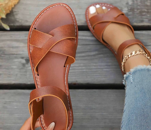 lot 5434 image: Caywon Womens Band Ankle Strap Flat Sandals Open Toe Walking Shoes Leather Open Toe Ankle Strap Sandals Summer Beach Vacation Flat Sandals (9M)