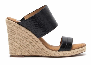 lot 5435 image: Dolce Vita Lotty black croc-embossed slip-on wedge heel sandals (Size 9)