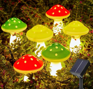 lot 5443 image: Outdoor Mushroom Lights Decor - Solar String Lights for Garden with 8 Lighting Modes, Waterproof, Set of 12, Multicolor