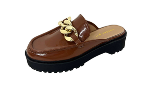 lot 5448 image: Madden Girl Dollie Chain Lug Womens Mule Shoe Brown 2 Wedge Gold chain (Size 9.5M)