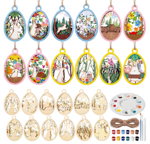 lot 5457 image: Chunful 36 Pcs Easter Crafts for Adults Kids Wooden 3D Easter Crafts to Paint Ornaments DIY Hanging Unfinished Wood Egg Unpainted Cutouts Slices Rabbit Bunny Butterfly Flower Decor Spring Gifts Tags