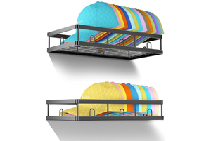 lot 5472 image: Sunfanie 2 Packs Metal Hat Rack for Wall, Holder with Multiple Hooks, Organizer for up to 40 Baseball Caps, Sturdy Wall Drilled Rack, Storage for DoorCloset, Black