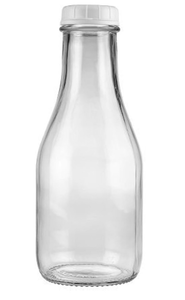 lot 5477 image: Lot of 4 - 1 Qt Heavy Glass Reusable Milk Bottle, 32 Oz Tallround Style, Includes 48 Mm Plastic Snap Cap