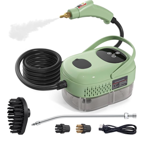 lot 5481 image: 2500W Steam Cleaner, High Pressure High Temperature Steam Cleaning Machine, 1000ml, 3 Bar with 3 Brush Heads (Green) POWERS ON