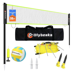 lot 5482 image: 32ft Portable Outdoor Volleyball Net Set for Backyard Beach with Adjustable Poles, Durable, Soft PU Volleyball & Pump, Carry Bag - Easy Set Up & Durable (PINK)