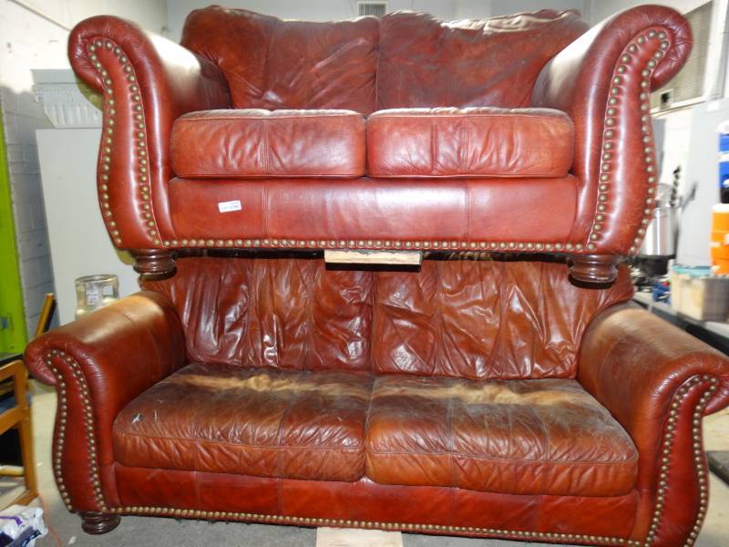 lot 10437 image: real leather couch and love seat