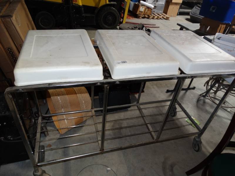 lot 10470 image: 3 bin rack on wheels