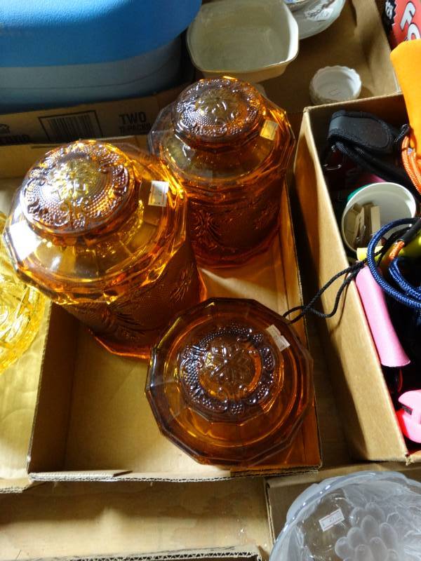 lot 10558 image: Set of 3 Amber Tiara Glass Containers