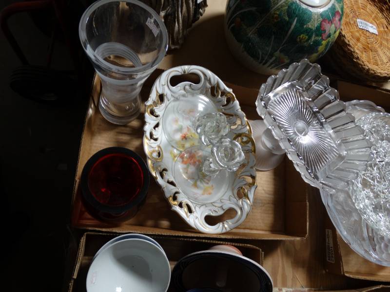 lot 10561 image: Lot of Glass Vases, Candle Holders and Dishes