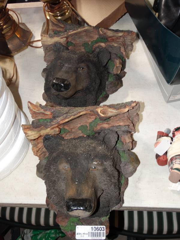 lot 10603 image: 2 Decorative Bear Head Shelves