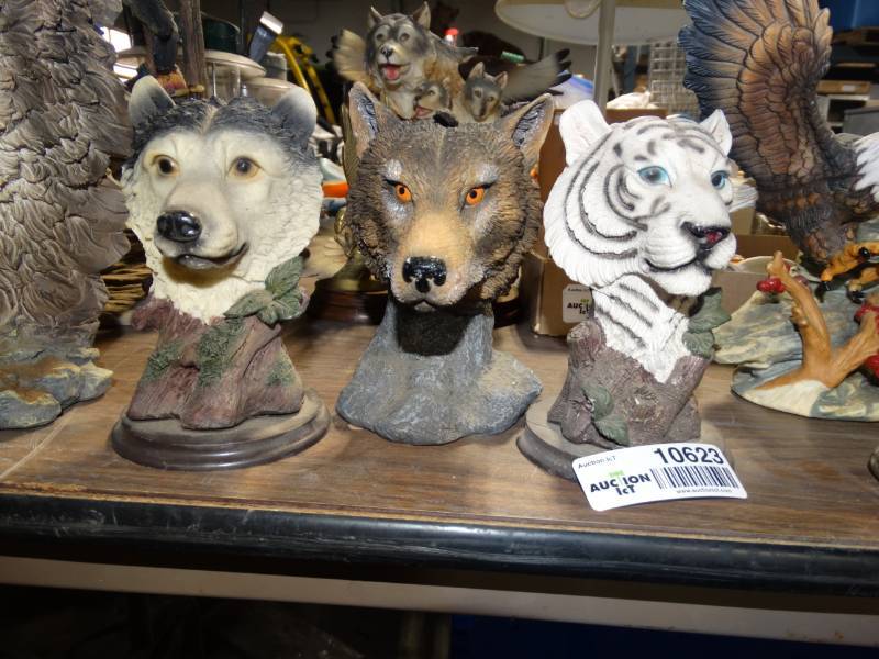 lot 10623 image: Lot of 3 Animal Head Statues