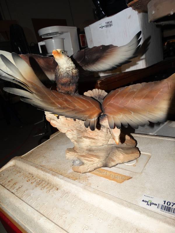 lot 10626 image: 2 Bald Eagle Statues with Light up Fiber-optic Wings