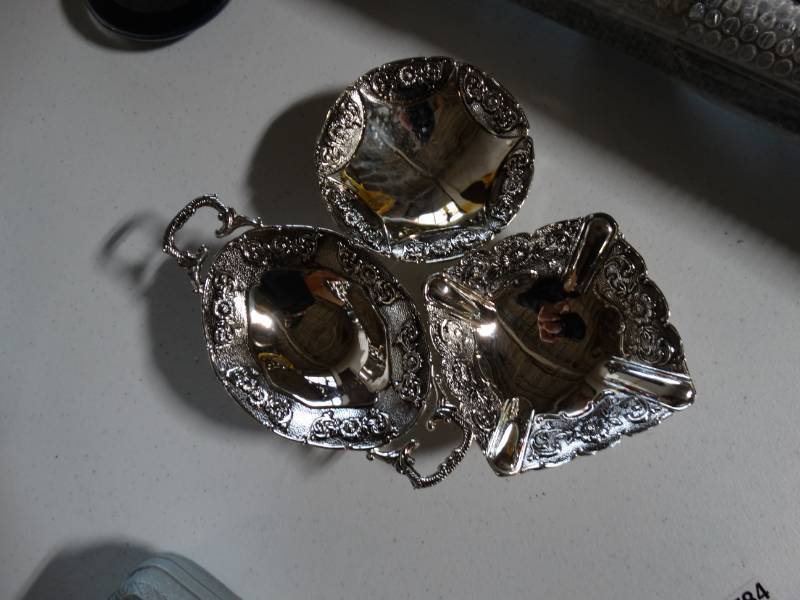 lot 10784 image: 3 Decorative Silver-Plated Candy Dishes