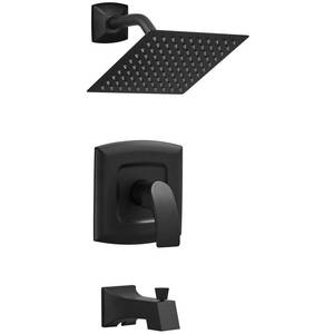 lot 5222 image: Kroias Tub Shower Faucet, Matte Black Shower Faucet Set with 8-Inch Square Rain Shower Head and Tub Spout, Brass Shower System Bathtub Shower Faucet Set Complete, Tub shower faucet set with valve - Retail $70