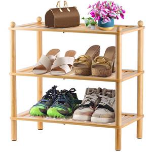 lot 5225 image: Tohomes 3-Tier Shoe Rack,Shoes Organizer,for Front Door Entrance, Free Standing Shelf Entryway and Closet Hallway, Small Space Stackable Bamboo Multifunctional Racks - Retail $32
