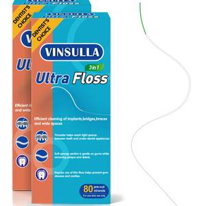 lot 5236 image: VINSULLA Dental Floss for Braces, Bridges & Implants, 3-in-1 Floss Threader, Spongy & Regular Floss, PFAS & PTFE-Free, 160 Pre-Cut Strands (2 Pack)