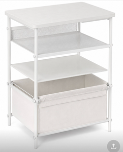 lot 5485 image: X-Cosrack White 3-Tier Storage Nightstand with Fabric Basket Bottom- (16x1228)
