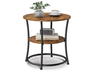 lot 5488 image: VASAGLE 21.7-Inch Round Side Table, 2-Tier End Table, Nightstand with Steel Frame, Spacious Top, for Small Spaces, Living Room, Bedroom, Rustic Brown and Ink Black ULET56BX