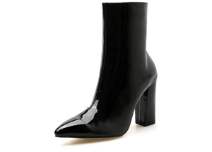 lot 5490 image: YDYCG Fashion Gold Silver Patent Leather Women Ankle Boots Pointed Toe High Heel Boots Sexy Stiletto Women (Size 9)