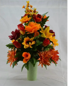 lot 5495 image: SILK Plastic Flower Fall Memorial Vase Arrangement (12x12x24)