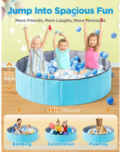lot 5517 image: Large Ball Pit for Toddlers - 44in Baby Ball Pool with Playmat, Hold Over 1000 Balls, Foldable Play Pit for Kids Dogs Indoor and Outdoor Games, Party Toys Gifts, Balls Not Include (Blue)