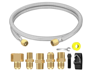 lot 5531 image: Upgraded 6 Feet High Pressure Braided Propane Hose Extension with Conversion Coupling 38 Flare to 12 Female NPT, 14 Male NPT, 38 Male Flare for BBQ Grill, Fire Pit, Heater