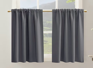 lot 5539 image: Small Blackout Cafe Curtains for Kitchen Window Over Sink, Heat Blocking Thermal Short Half Door Curtains for Door Window RV Bathroom, Sets 2 Panels,24 Inch Length, Grey