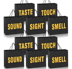 lot 5541 image: Kolldenn 10 Pcs Graduation Five Senses Gift Bags Bulk Large Kraft Paper Bags with Handles Sight Smell Touch Taste Sound Gift Favors for College High School Graduation Party (Black)
