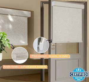 lot 5545 image: Persilux Blackout Roller Shades for Window Blinds,Cordless,Linen Fabric,Thermal Insulated Fabric UV Protection Shades for Home,Office,Bedroom,Door,Blackout-Cream,33 12 W X 72 H - Retail $75