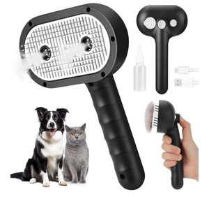 lot 5555 image: Cat Steam Brush for Grooming and Shedding for Long and Short Hair Pets Deshedding and Hair Removal tool for Dogs & Cats Self Cleaning 4 in 1 Massaging Pet Spray Spritz Defur Comb
