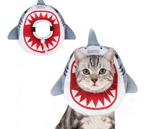 lot 5560 image: EXPAWLORER Cat Cone Collar Soft, Cat Recovery E Collar After Surgery to Stop Licking, Adjustable Waterproof Neck Elizabethan Pet Kitten Puppy Donut Pillow for Cats Wound Healing, Shark