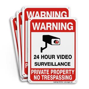lot 5246 image: Large Private Property No Trespassing Sign, 24 Hour Video Surveillance Sign 10x14 Aluminum UV Printed, DurableWeatherproof Outdoor for Home and Business (4-Pack)