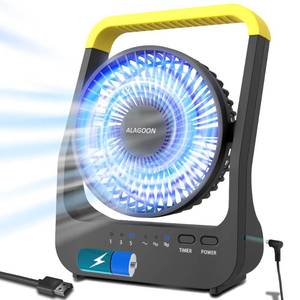 lot 5255 image: ALAGOON Portable Desk Fan, D Battery Operated Fan for Hurricane, Powered Fan by USB Cable 214H Long Lasting with Timer 6 Portable for Outdoor Camping Quiet 3 Speeds for Office Bedroom