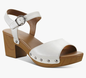 lot 5567 image: Style & Co. Womens Anddreas Faux Leather Heel Sandals White 9 Medium (B,M)