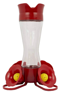 lot 5568 image: Perky-Pet Pinch-Waist Glass Hummingbird Feeder 8 oz Capacity, Red (Missing Top but still functional)