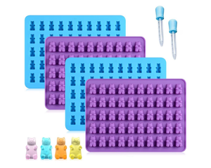 lot 5570 image: Gummy Molds Bear Candy Silicone - Mini Size Chocolate Gummy Molds with 2 Droppers Nonstick Food Grade Silicone Molds Pack of 4 - Retail $0