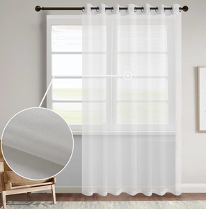 lot 5587 image: OEKO TEK Set of 2 Panel, Semi Sheer Solid Voile Curtain for Living Room Bedroom Patio Door, Sunlight Filtering Protect Privacy, Grommet Ring Top, Off White, 100x108inch