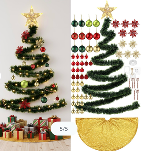 lot 5594 image: HyDren 91 Pcs DIY Wall Christmas Tree Kits, 66 Ft Xmas Garland Star Topper Tree Skirt Ball Ornaments String Lights Candy Cane Poinsettia Flowers for Decor Your Own Style Wall Door (Pink)