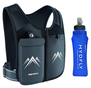 lot 5600 image: REVALI Running Vest, USA Original Patent, Zip Reflective Running Vests with 500ml Hydration Bottle, Adjustable Waistband & Breathable Material, Chest Pack Gear Phone Holder for Men & Women (XS-S)